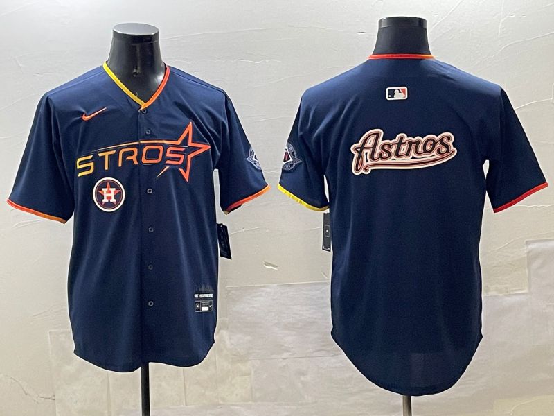 Men Houston Astros Blank Drak Blue Three generations Joint Name 2025 Nike MLB Jersey style 16